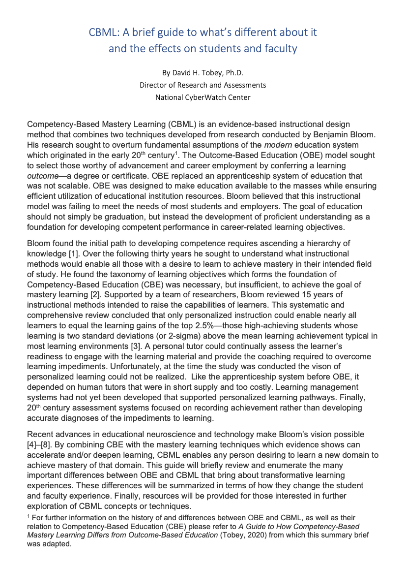 Competence-Based Mastery Learning (CBML): A brief guide to what’s different about it and the effects on students and faculty